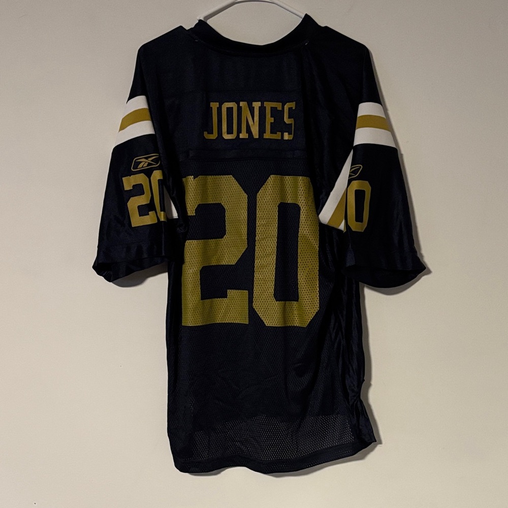 Men’s New York Jets #20 Jones Reebok Navy and Gold Football Jersey Sz. M